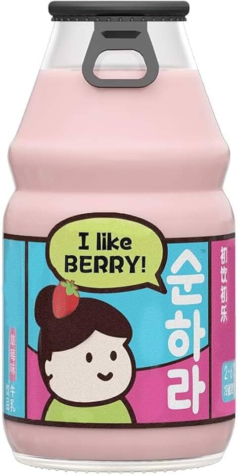 Bebida Leite de Banana ou Morango 230ml Vidro | Bebida Láctea Cremosa | Importada | Sabor Delicioso | Mimos Korea (Morango)