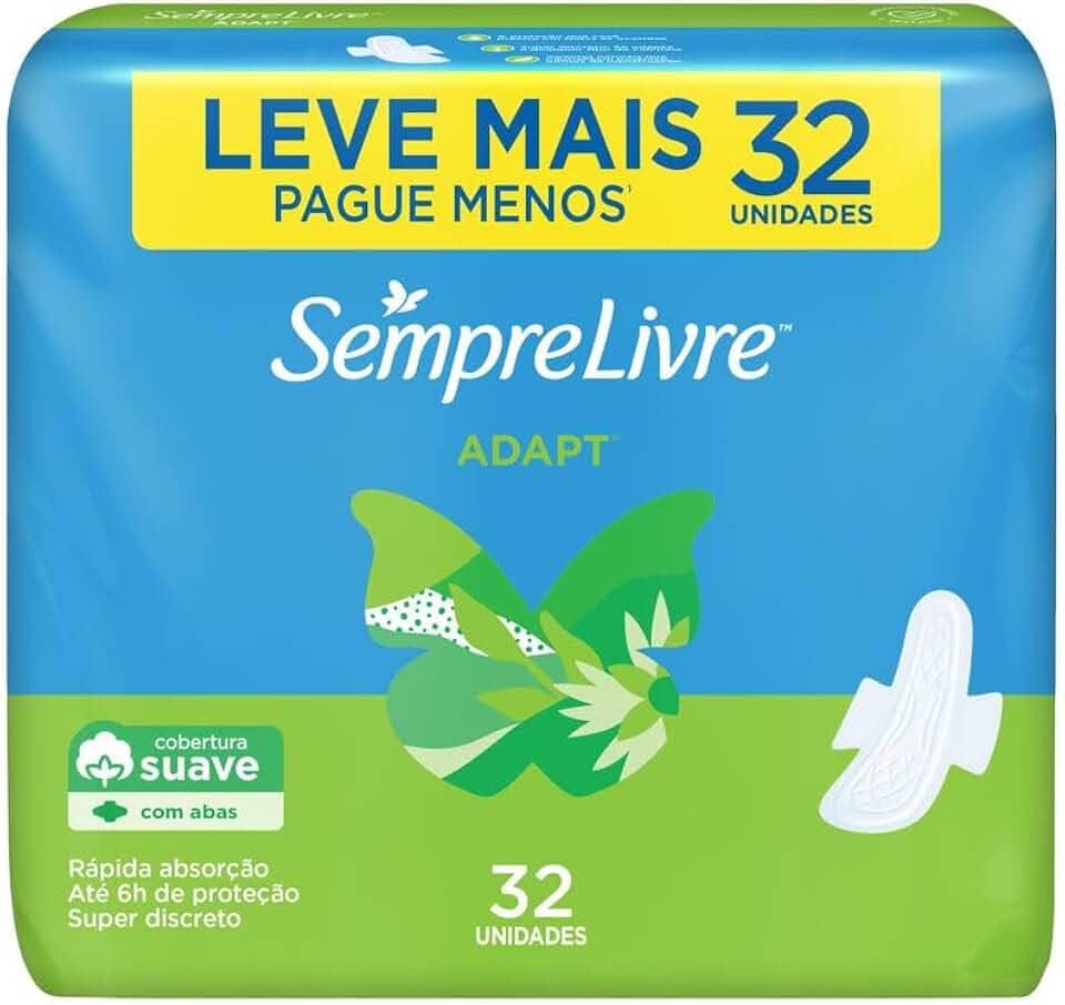Sempre Livre Absorvente Externo Adapt, Suave, com Abas, 32 unidades