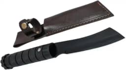 Faca Tática de Combate Preta, Comprimento Total 24cm, Cabo Ergonômico Texturizado, com Bainha de Couro, Esporte, Camping, Pesca, Full Tang