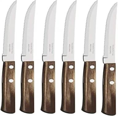 Conjunto de Facas para Churrasco Tramontina com Lâminas em Aço Inox e Cabos em Madeira Polywood Castanho 6 Peças