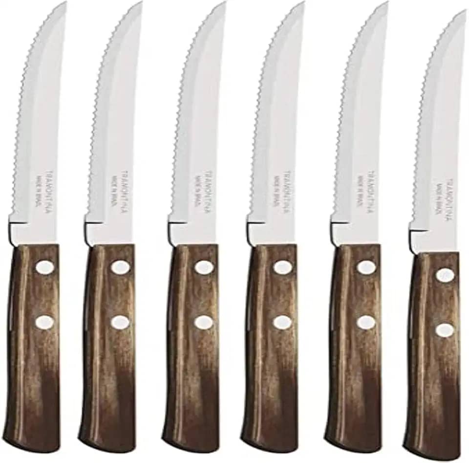 Conjunto de Facas para Churrasco Tramontina com Lâminas em Aço Inox e Cabos em Madeira Polywood Castanho 6 Peças