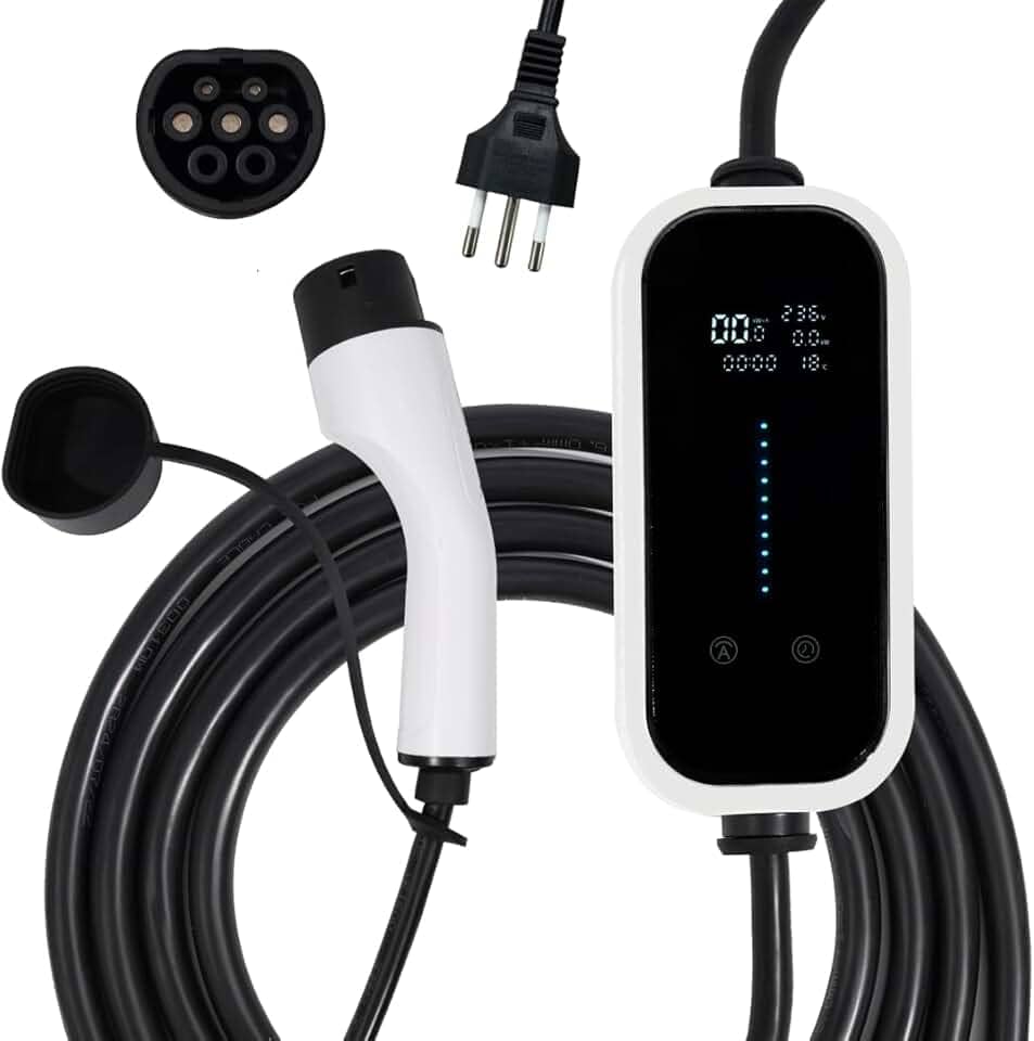 JOYFOX Carregador para Carro Elétrico Portátil 3,5KW 5KW 7KW 20A 22A 32A 110/220V Type 2 Cabo de 5M EV Tipo 2 Carros Elétricos e Híbridos,Uso interno/externo Aplicável a 99% dos modelos (7KW)