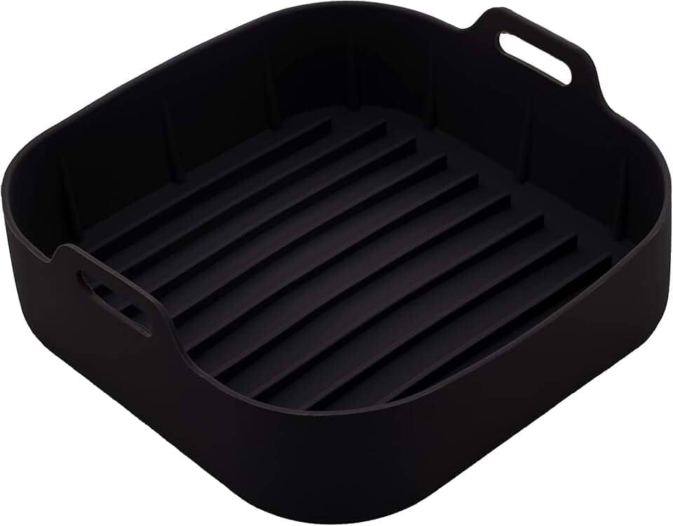 LYOR - Forma Quadrada de Silicone para Air Fryer Preta 20Cm x 7Cm