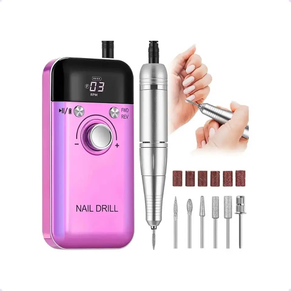 Lixadeira Elétrica para Unhas Profissional, Removedor de Polimento de Gel, Motor Portátil com Display Digital, Controle de Velocidade