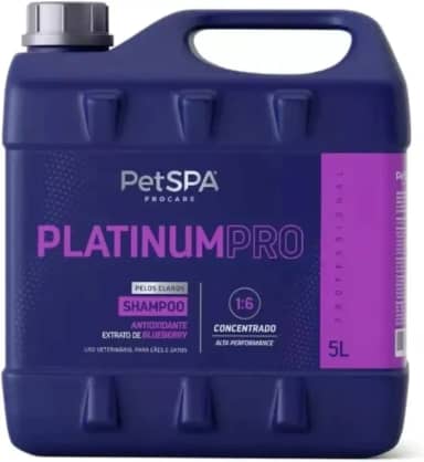 PetSPA Platinum Pro, Shampoo Clareador com Blueberry, para Cães e Gatos de Pelos Claros, Limpeza e Desamarelamento, 5L