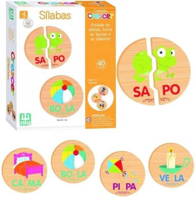 Nig Brinquedos Jogo Educativo Madeira Crescer Sílabas
