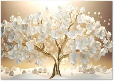 Quadro Decorativo Floral Pintura Arvore Prosperidade, Tela em Canvas na Horizontal ideal para ambiente de Sala de estar, jantar, reuniões, Quarto e Hall de entrada