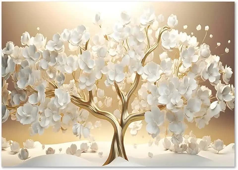 Quadro Decorativo Floral Pintura Arvore Prosperidade, Tela em Canvas na Horizontal ideal para ambiente de Sala de estar, jantar, reuniões, Quarto e Hall de entrada