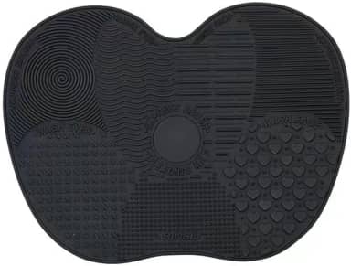 Tapete de limpeza de pincel de maquiagem em forma de maçã de silicone, preto, multitextura, escova cosmética com ventosa
