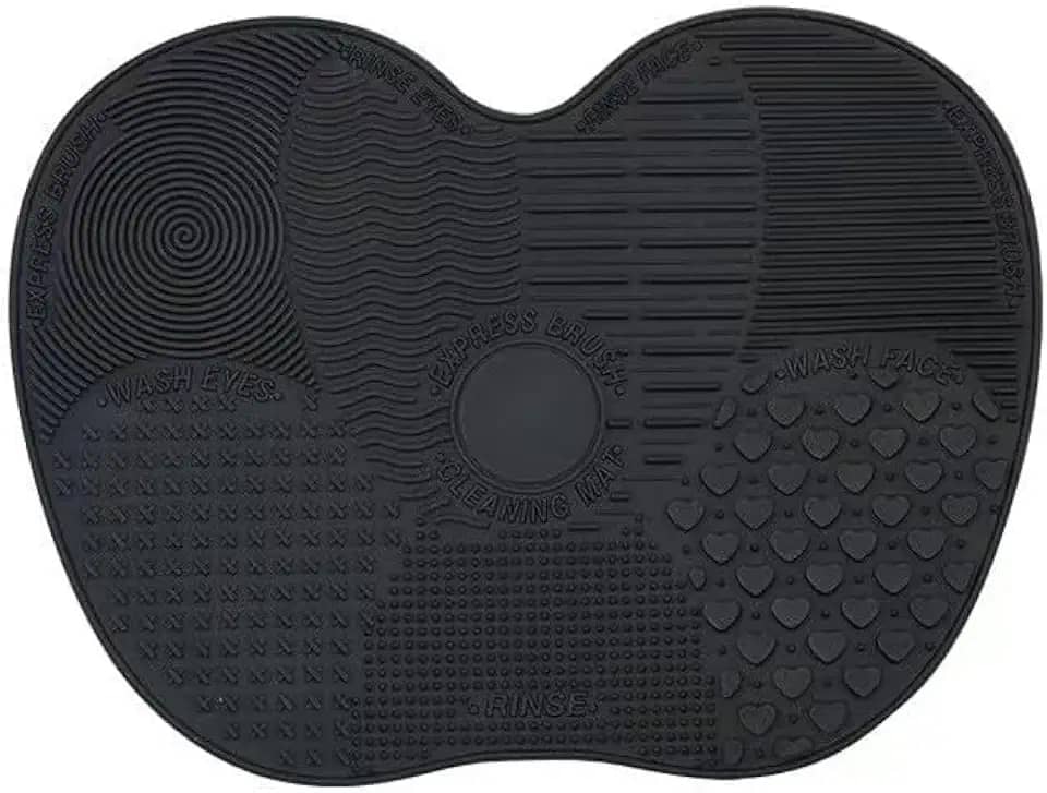 Tapete de limpeza de pincel de maquiagem em forma de maçã de silicone, preto, multitextura, escova cosmética com ventosa