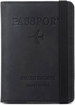Porta-passaporte com Faixa Elástica, Carteira de Couro com Bloqueio RFID, Capa de Viagem para Passaporte/Crédito/Embarque/Vacinação