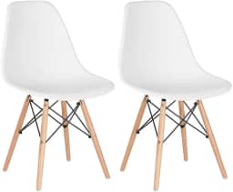Loft7, Kit 2 Cadeiras Charles Eames Eiffel Dsw Em Polipropileno Com Pés De Madeira Clara Versátil E Elegante Sala De Jantar Cozinha Bar E, Branco