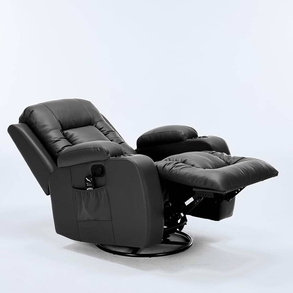 Cadeira com Massagem Poltrona do Papai Giratória Reclinável Manual Austin Aquecimento PU Preta G94 - Gran Belo