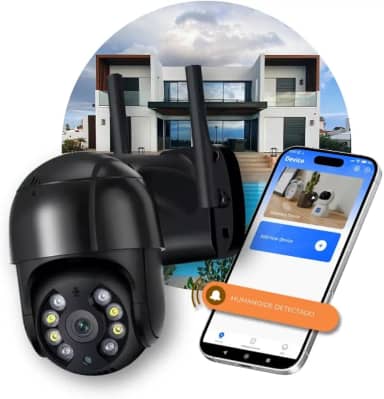 Câmera de Segurança, Wifi E cabo Rede, Prova D'água Externa, A8, Visão Noturna, Áudio, Detecção de Movimento, Preto, Controle pelo Celular, Zoom 5X, Modelo 2026