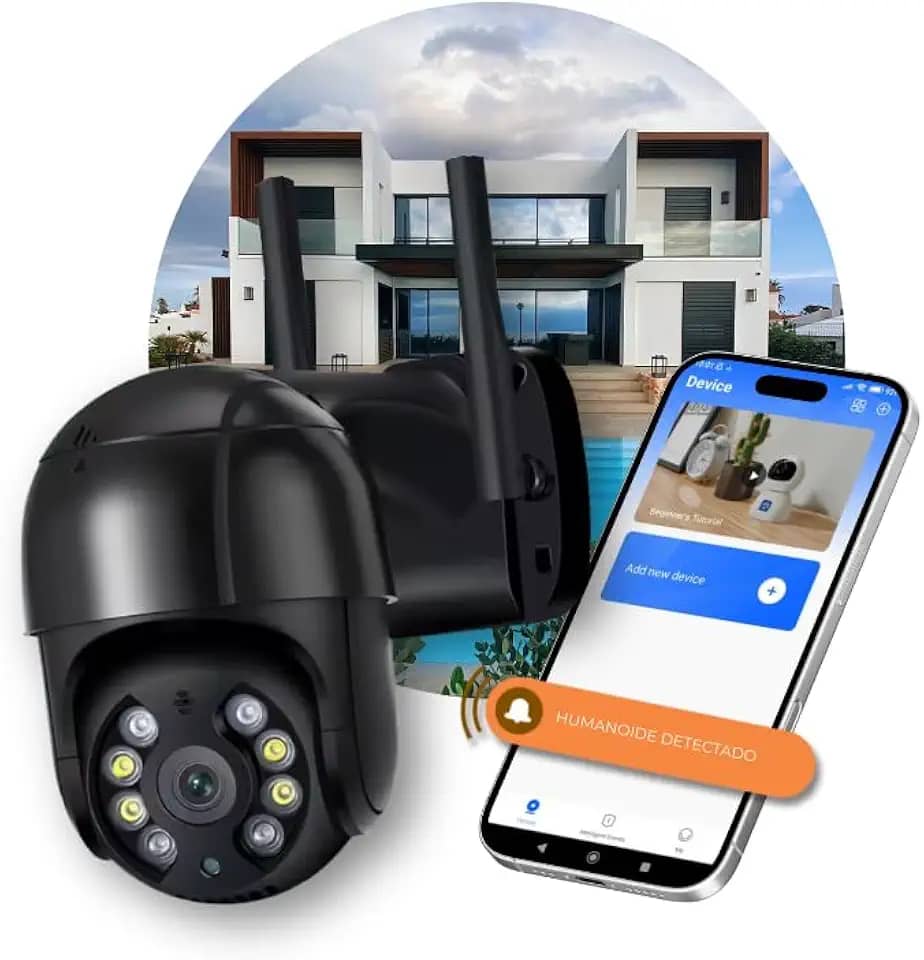 Câmera de Segurança, Wifi E cabo Rede, Prova D'água Externa, A8, Visão Noturna, Áudio, Detecção de Movimento, Preto, Controle pelo Celular, Zoom 5X, Modelo 2026