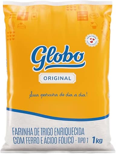 Farinha de Trigo de 1 Kg, Tipo 1, Embalagem Plástica, Globo Original.