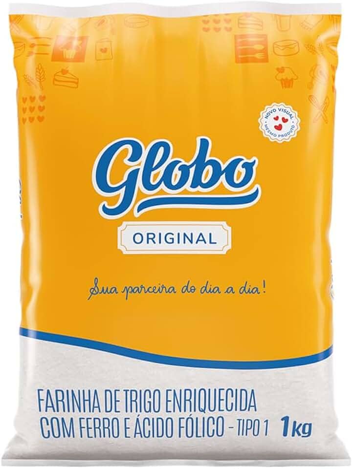 Farinha de Trigo de 1 Kg, Tipo 1, Embalagem Plástica, Globo Original.