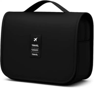 Bolsa Necessaire Maquiagem Cosméticos Viagem Com Divisória e Cabide para Pendurar Organizador de Maquiagem Shampoo Perfumes Higiene Pessoal (Preto)