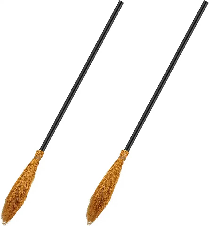 Pacote com 2 vassouras de bruxa de plástico, vassoura de bruxa, cosplay, acessório realista de vassoura voadora para fantasias