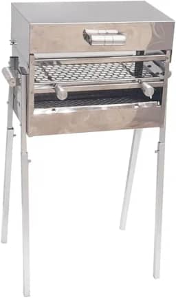 LAURINDO'S Churrasqueira Portátil Com 2 Grelhas a Carvão com Tampa a Bafo Inox - Altura Ajustavél - Espetinho a Bafo