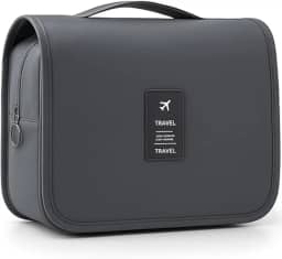 Bolsa Necessaire Maquiagem Cosméticos Viagem Com Divisória e Cabide para Pendurar Organizador de Maquiagem Shampoo Perfumes Higiene Pessoal (Cinza)