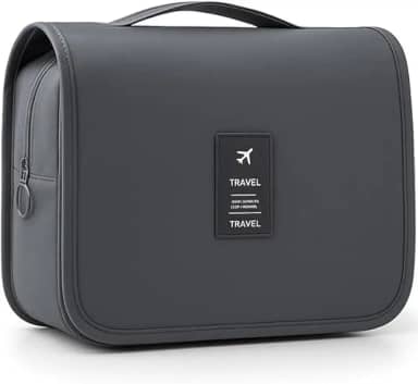 Bolsa Necessaire Maquiagem Cosméticos Viagem Com Divisória e Cabide para Pendurar Organizador de Maquiagem Shampoo Perfumes Higiene Pessoal (Cinza)