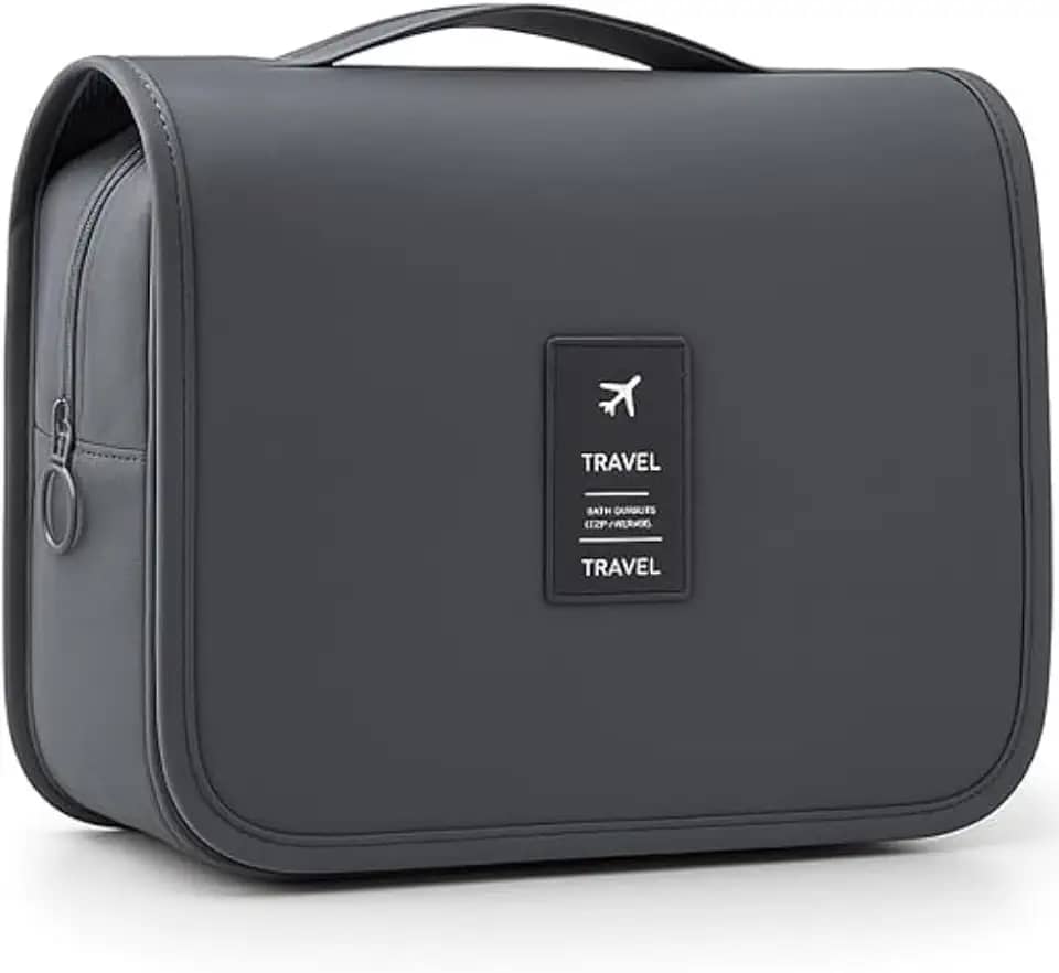 Bolsa Necessaire Maquiagem Cosméticos Viagem Com Divisória e Cabide para Pendurar Organizador de Maquiagem Shampoo Perfumes Higiene Pessoal (Cinza)