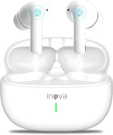 Fone Ouvido Bluetooth, INAVA, IPX5 à Prova D'água e Poeira,com Microfone, Operação por Toque, Bateria Ultralonga de 50 Horas,Fone de Ouvido Esportivo para iOS/Android. (Branco)