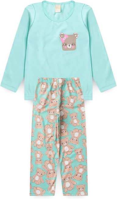 Pijama Longo Infantil Menina Blusa e Calça Ursinha Carinhosa