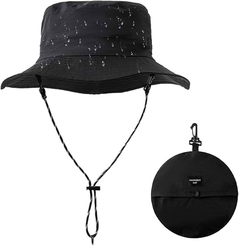Chapéu balde impermeável para mulheres e homens, chapéu de sol leve, proteção UV, aba larga, embalável, chapéu de safári de verão
