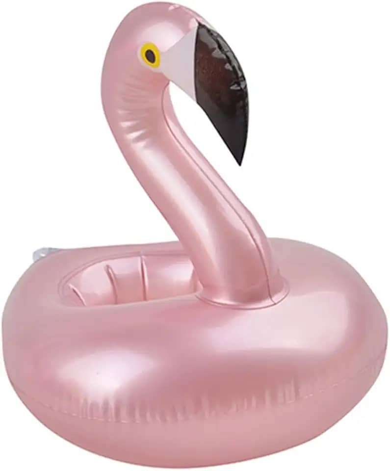 KIT 5 Boia Porta Copo Flamingo Rose Flutuador Praia Piscina