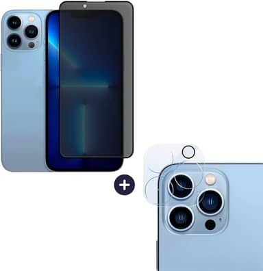 Película De Vidro Privacidade 3D Anti Spy Tela Toda Para iPhone + Película Lente de Câmera (iPhone 13 Pro Max)