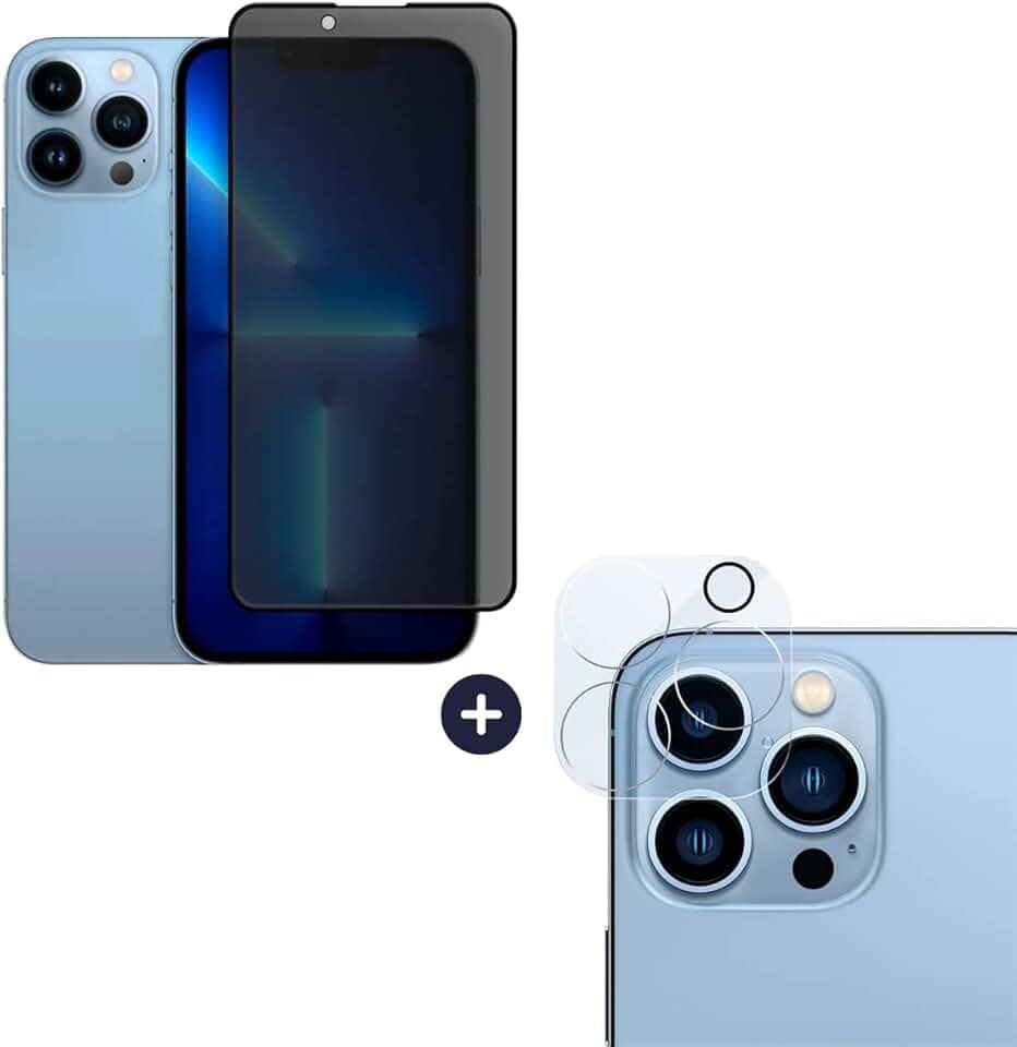 Película De Vidro Privacidade 3D Anti Spy Tela Toda Para iPhone + Película Lente de Câmera (iPhone 13 Pro Max)