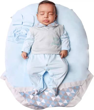 Saída de maternidade Para Bebê Menino Príncipe Gabriel Azul 05 Peças