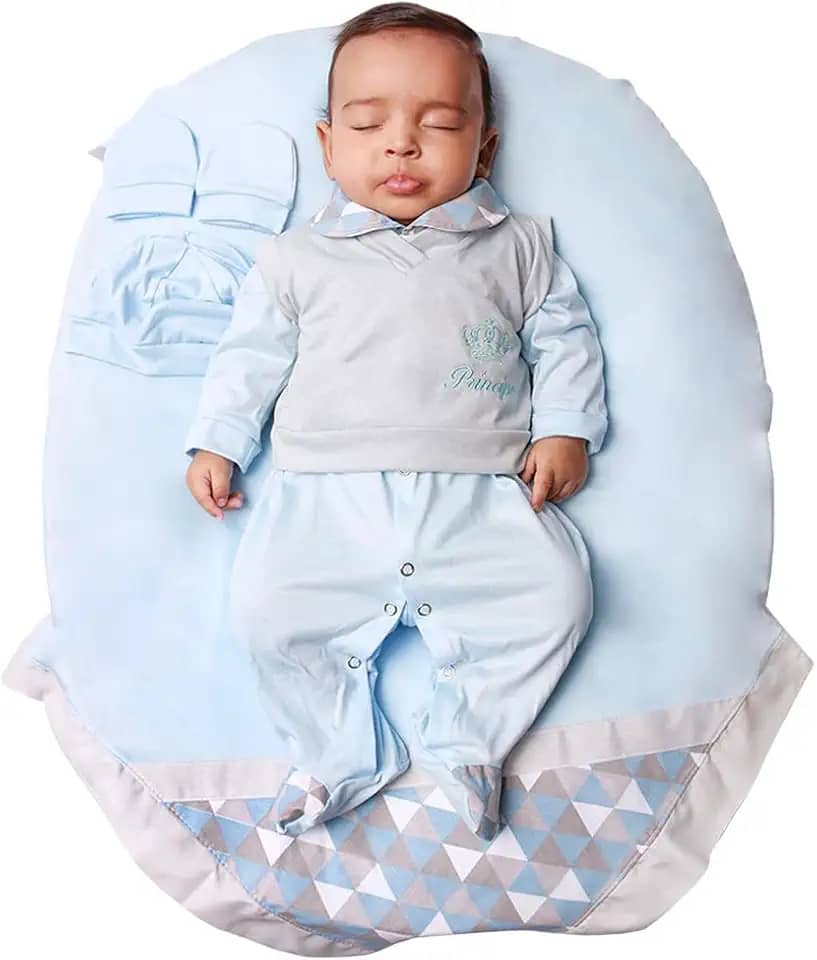 Saída de maternidade Para Bebê Menino Príncipe Gabriel Azul 05 Peças