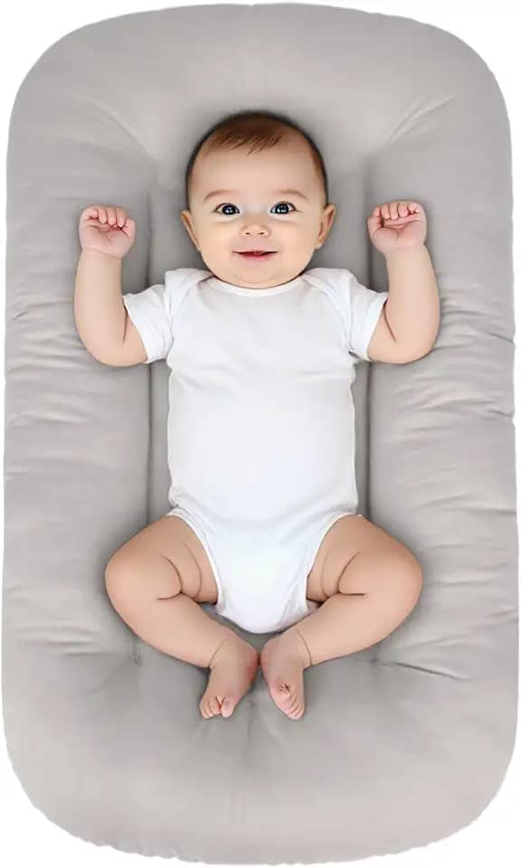 Espreguiçadeira para bebês de 0 a 24 meses, espreguiçadeira biônica orgânica, algodão macio, respirável, assentos e espreguiçadeiras para chá de bebê recém-nascido (cinza)