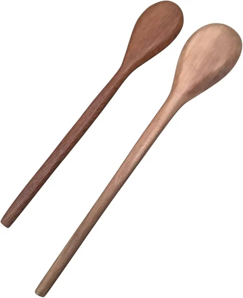 Kit com 2 Colheres de Pau para Cozinha, 36 cm e 32 cm – Madeira Maciça, Não Risca Antiaderente, Cabos Longos e Confortáveis