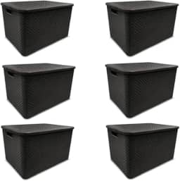 KIT C/ 6 CAIXAS ORGANIZADORAS RATTAN 7L C/TAMPA PRETA MULTIUSO DECORATIVA