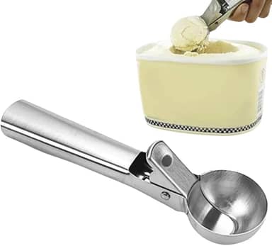 Colher para Sorvete em Aço Inox com Cabo Ejetor Ergonômico Profissional Concha para Sobremesas e Sorveterias