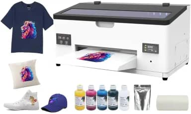 Camiseta A3 DTF L1800 para máquina de impressão por transferência de vestuário, impressora direta para filme, com circulação de tinta branca e limpeza semiautomática (impressora + filme + tinta