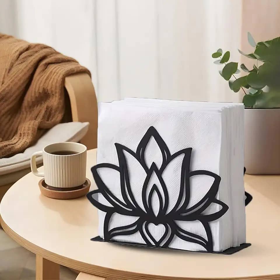 Suporte de guardanapo de lótus de metal preto estilo nórdico vertical suporte de lenços de ferro casa cozinha mesa de jantar acessórios de restaurante