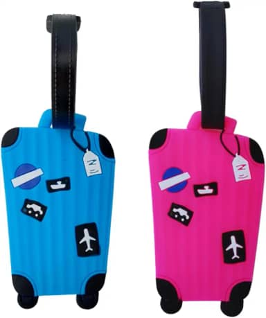 Kit 2 Identificador de Mala de Viagem Tag de Bagagem Férias Avião Etiqueta de Silicone Premium (AZUL+ROSA, MALINHA)