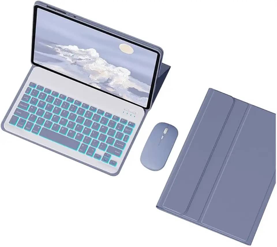 Capa Para iPad 10ª Geração /10.9in 2022 Com Teclado e mouse (Cinza Lavanda, Teclado retroiluminado)