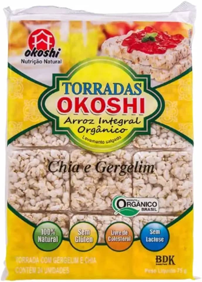 Kit 2X: Torrada Arroz Integral Chia/Gergelim Org Okoshi 75g