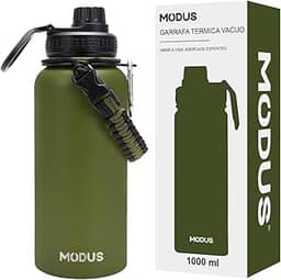 Garrafa Térmica De Aço Inoxidável 18/8 Isolado de água Esportiva Com Alça Paracord 1000ML (Verde)