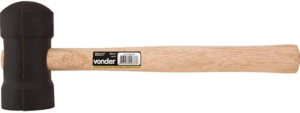 Vonder, Martelo De Borracha 60 Mm, Cabo Em Madeira, Preto.