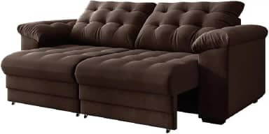 Sofá Retrátil e Reclinável Bipartido 2 Lugares 2,10m Veludo Coliseu Selmer (Marrom)