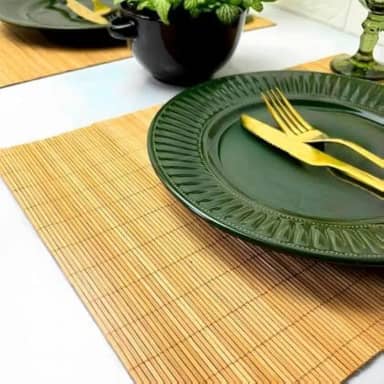 Kit Jogo Americano com 4 Peças – Palha Marrom com Bordado em Bege – Ideal para Mesa Posta, Almoços e Jantares (cinza)