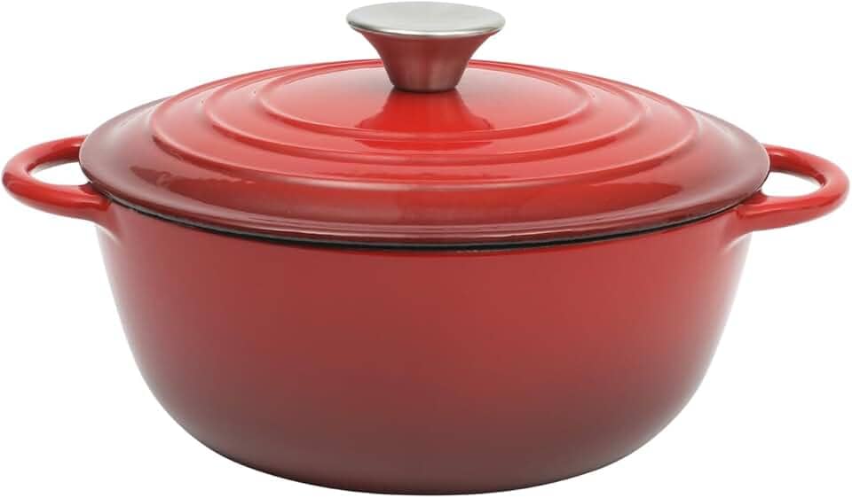 Gibson Home Addlestone Panela de forno holandês esmaltada redonda de ferro fundido com tampa e duas alças - vermelho gradiente