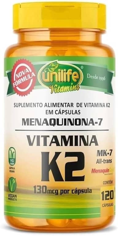 Vitamina K2 Mk7 130mcg Unilife Menaquinona 120 Cápsulas